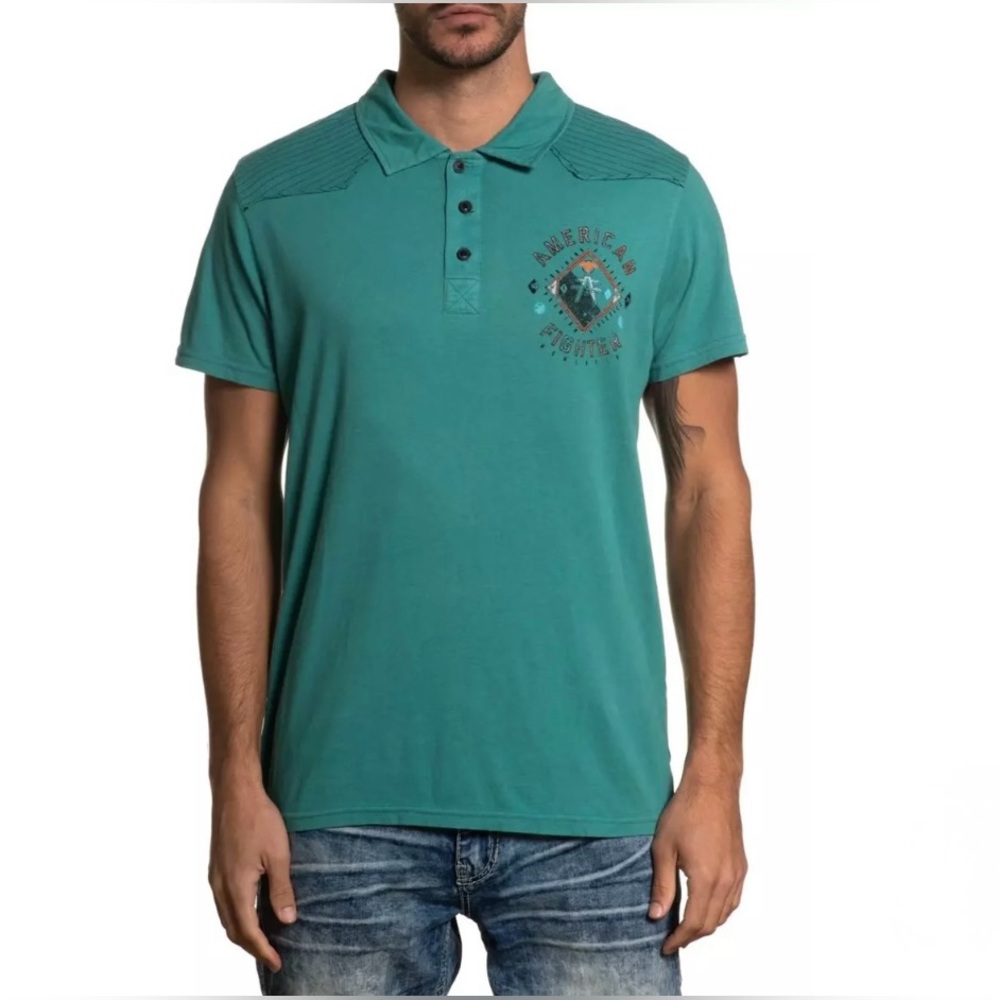 American Fighter x Affliction Men's Polo GARDNER Teal Blue Size XL